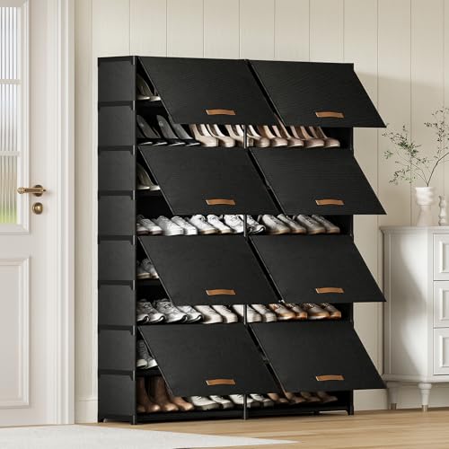 Shoe Storage Cabinet with Door, 54 Pairs Shoe Rack 2 by 9 Tier Space Saving Plastic Shoe Organizer with Cover for Closet, Hallway, Living Room, Bedroom, Garage,Black - size: 2 by 9(54 Pairs)