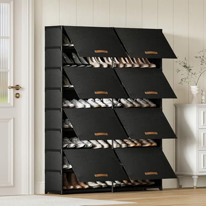 Shoe Storage Cabinet with Door, 54 Pairs Shoe Rack 2 by 9 Tier Space Saving Plastic Shoe Organizer with Cover for Closet, Hallway, Living Room, Bedroom, Garage,Black - size: 2 by 9(54 Pairs)