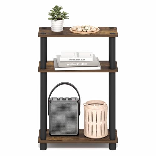 Furinno Turn-N-Tube Narrow Side Table, 3-Tier Rectangular Modern End Table with Storage Shelf, Slim Toolless Assembly Nightstand, Night Stand, Bedside Table, for Living Room, Bedroom, Amber Pine - color: Amber Pine/Black