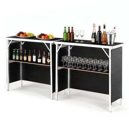 VEVOR Folding Portable Bar Table, 2 pcs, 38.6 x 15.2 x 34.3 in, with Carry Bag, Storage Shelf, Detachable Skirt, Quick and Easy Setup, Foldable Mobile Bartending Station for Events, Party, Tradeshow - size: 38.6 x 15.2 x 34.3 inches