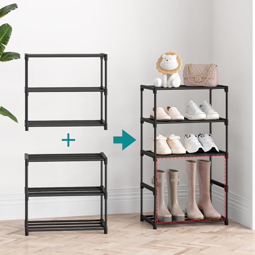 Autonomier 3 Tier Extra Small Shoe Rack (16.3" Wide), Lightweight Shelf | Narrow Stackable Shoe Shelf for Kids Toddler Adult, Shoe Storage Organizer for Closet Dorm, Front Door Entrance, Entryway - size: 3-Tier