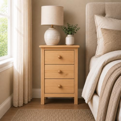 From the Tree Furniture Tall Nightstand with 3 Drawers - Solid Pine Wood Bedside Table with Spacious Storage & Sustainable Design - Honey Side Table for Bedroom Organization & Style - color: Honey/Natural