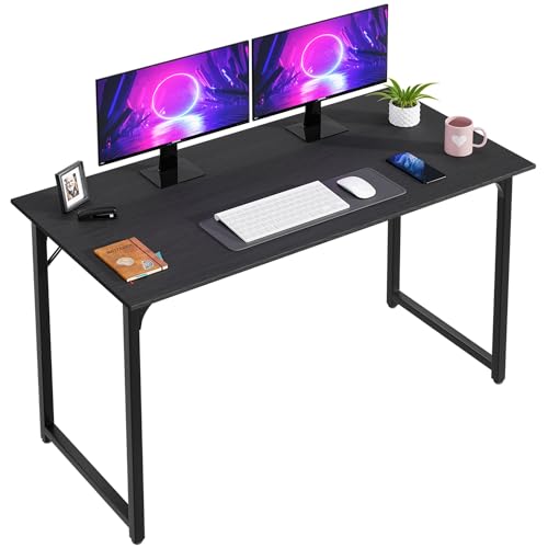 PayLessHere | 47 Inch Computer Desk | Black | Office Desk with Metal Frame, Adjustable Feet | Water-Resistant, Scratchproof Surface | Sturdy Writing Table for Home Office or Study | Pack of 1 - color: Black, size: 47 Inch