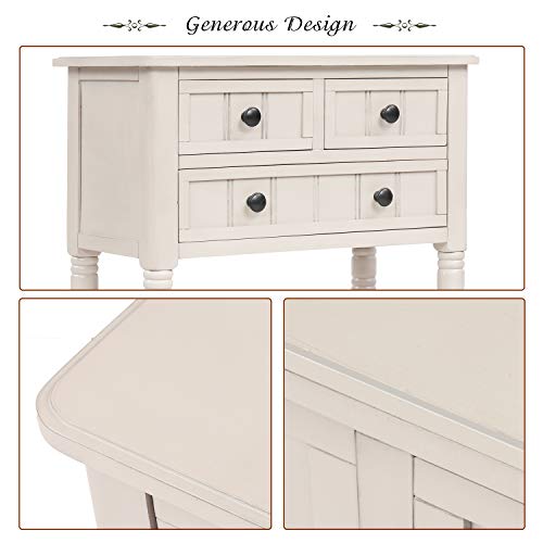 Knocbel Slim Antique Entry Console Table with Drawers & Bottom Open Shelf, Solid Wood Sofa Couch Table for Entryway Hallway Living Room (Ivory White) - color: Ivory White