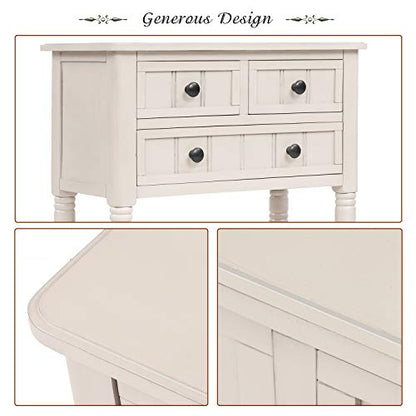 Knocbel Slim Antique Entry Console Table with Drawers & Bottom Open Shelf, Solid Wood Sofa Couch Table for Entryway Hallway Living Room (Ivory White) - color: Ivory White