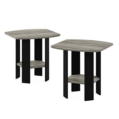 Furinno SIMPLE DESIGN Side Table Set of 2, 2-Tier Modern End Table with Soft Edges, Open Shelves Night Stand, Bedside Table, for Living Room, Bedroom, French Oak - color: French Oak/Black, size: 2-Pack, 2 Tiers, Standard Leg