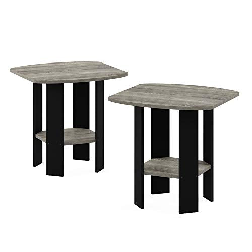 Furinno SIMPLE DESIGN Set of 2 Side Table, 2-Tier End Table, French Oak | Soft Edges, Open Shelves Modern Night Stand, Bedside Table, for Living Room, Bedroom - color: French Oak/Black, size: 2-Pack, 2 Tiers, Standard Leg