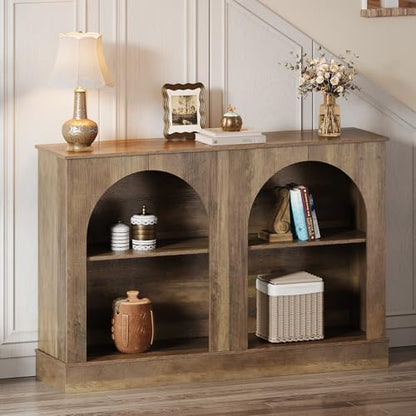 GiftGo Farmhouse Console Table 47-Inch Narrow Entryway Table with 3 Tier Storage, Wooden Rectangular Sofa Table Behind The Couch for Entrance, Hallway, Living Room,Elegant Arch (Rustic Brown, L-47)