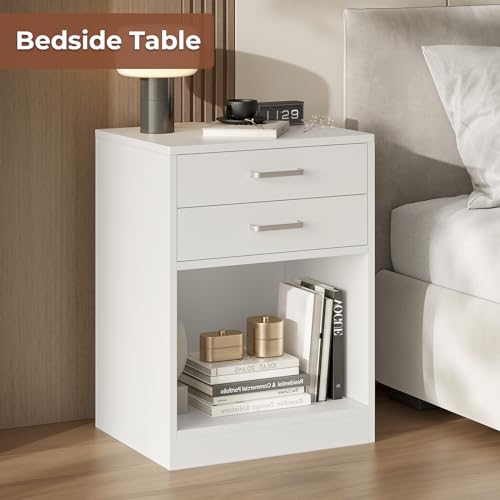 ADORNEVE White Nightstand Set of 2,Night Stand with Charging Station | Bedside Table with Drawers,Night Stands for Bedrooms Set of 2,Bed Side Tables Bedroom Set of 2 - color: White