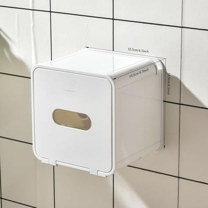 simpletome Toilet Paper Holder Wall Mount with Shelf Waterproof Adhesive or Drilling Install (White, ABS Plastic) - color: White, size: ABS Plastic