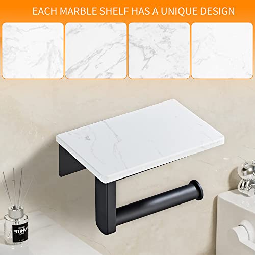 Matte Black Toilet Paper Holder with Shelf, 304 Stainless Steel Screw Wall Mounted, Marble Tissue Roll Holder with Storage - color: Matte Black