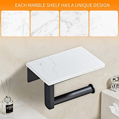 Matte Black Toilet Paper Holder with Shelf, 304 Stainless Steel Screw Wall Mounted, Marble Tissue Roll Holder with Storage - color: Matte Black
