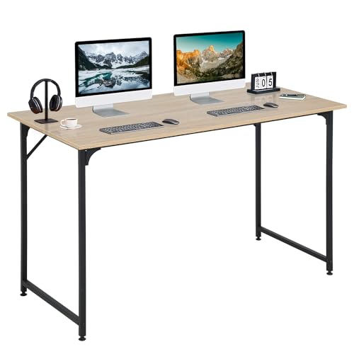 Dkelincs 47 Inch Computer Desk Home Office Desk Gaming Writing Desk Modern Simple Style Study Work Table with Metal Frame, Large Legroom, Adjustable Feet, Water-Resistant, Nature - color: Nature, size: 47 Inch