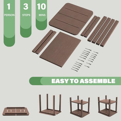 Patio Side Table, Small Rectangular HDPE Adirondack End Table for Outdoor Use in Pool, Garden, Lawn, Backyard,Brown - color: Brown
