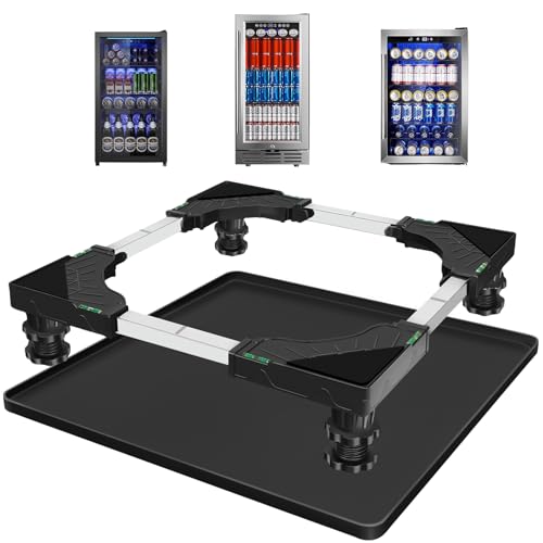 Nefish Mini Fridge Stand with 23.6" x 23.6" x 0.8" Silicone Drip Tray with Raised Edge Mini Refrigerator Stand with Mat Portable Washer and Dryer Pedestal - style: Black-Stand with 23.6x26.6x0.8 drip tray