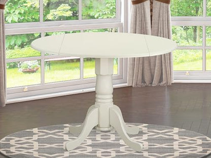 East West Furniture DLT-WHI-TP Dublin Modern Kitchen Table - a Round Dining Table Top with Dropleaf & Pedestal Base, 42x42 Inch, Linen White - color: Dlt-whi-tp