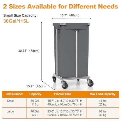 Hodonas 115L Laundry Basket with Wheels, 30 Gal. Rolling Laundry Hamper, Removable and Machine Washable Liner, Steel Frame, Tall Laundry Cart for Laundry Room, Bedroom, Bathroom, Dorm Storage -Gray - color: Gray