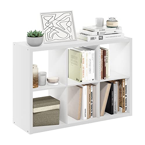 Furinno CUBICLE 6-Cube Book Shelf, Extra Thick Frame Bookshelf, White | 14.6" x 44" x 30", Horizontally & Vertically Reversible Bookcase with Open Back, for Living Room, Bedroom, Home Office - color: White, size: 6-Cube