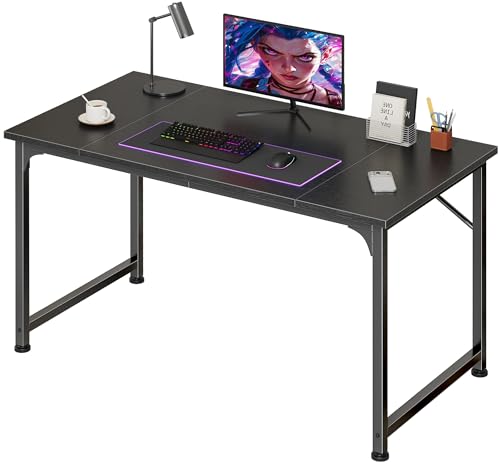 PRAISUN 39.4 Inch Computer Desk, Home Office Desk with Spacious Desktop, Modern Gaming Desk, Writing Study Table for Bedroom, Small Spaces, Work from Home Desk with Metal Frame, Black - color: Black, size: 39INCH