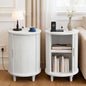 DHH End Table Set of 2 with Storage & Charging Station, Fluted Accent Side Table with Sliding Door & Adjustable Shelf, Mid-Century Nightstand for Small Spaces, Living Room, Bedroom(2, Grayish White) - color: Grayish White