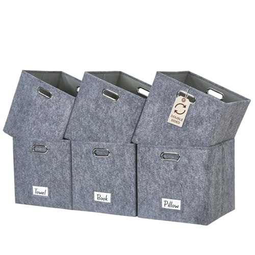 DECOMOMO Felt Storage Bins, 11 inch Cube Storage Bin with Labels | 6 Pack Storage Baskets for Shelves, Kallax (Dark Grey) - color: Dark Grey, size: Cube 11" / 6pcs
