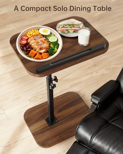 TV Tray Table with Adjustable Height & 360° Swivel Top, Walnut | End Table with Rounded Corners,Side Table for Eating, Living Room, Small Spaces