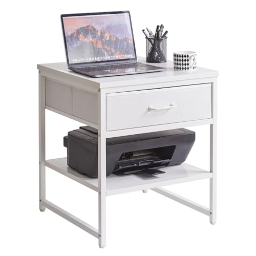 Aibiju Living Room Large Side Table, End Table with Drawers, Refrigerator Stand Printer Table with Adjustable Shelves, Office Square Coffee Table White YD-TM156W - color: White, style: With Drawers