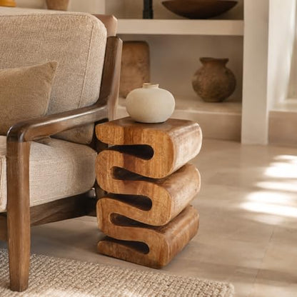 Rutledge & King Aspen Wood End Table - Unique Wooden Side Table - Mid Century Saur Wood Side Table - Small Accent Table - Mid Century Modern Decor - color: Natural, style: Aspen
