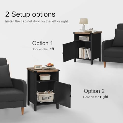 Farmhouse End Table, Nightstand with Barn Door and Shelf,Set of 2,Black | End Tables,Wooden Sofa Side Table, Modern Bed Side Table Rustic Nightstands, Bedroom, Living Room - color: Black