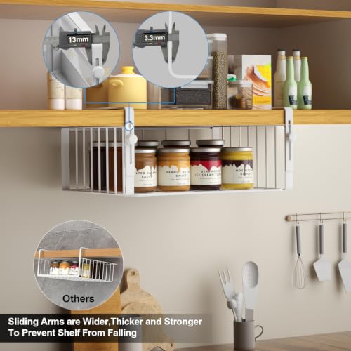 AmonHouseware 2Pack Under Shelf Basket Storage,Adjustable Hanging,White | Under Cabinet Shelf Add-on, Slide-in Baskets,Organizer for Laundry Room Kitchen Pantry Desk Bookshelf Counter Cupboard - color: White