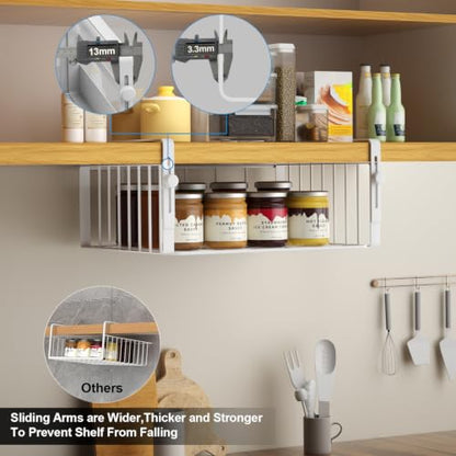 AmonHouseware 2Pack Under Shelf Basket Storage,Adjustable Hanging,White | Under Cabinet Shelf Add-on, Slide-in Baskets,Organizer for Laundry Room Kitchen Pantry Desk Bookshelf Counter Cupboard - color: White