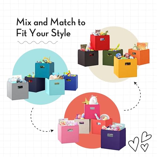 RiverRidge Folding Storage Bins - 2-pack of 10in Tall Cream Cubes | Fabric Bins, Set of 2 Storage Cubes, Cut-out Handles, Playroom Closet Organizer, Collapsible Cubby with Bottom Board Insert - color: 2 Cream 10in H Bins