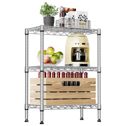 IZEUK 3-Tier Steel Storage Shelves, Heavy Duty Metal Shelf Wire Shelving Rack for Pantry, Kitchen, Living Room, or Office Organization (21.7" W x 11.8" D x 28.6" H, 750LBS, Chrome) - color: Chrome, size: 3 Tier, 11.8" D x 21.7" W x 28.6" H