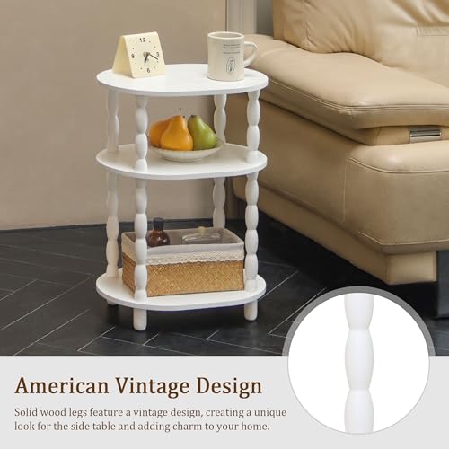 MaxSmeo White Side Table, 3-Tier Small Oval End Table, Modern Night Stand Wood Accent Table for Living Room, Bedroom, White - color: White