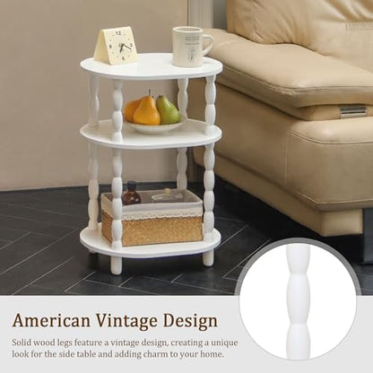 MaxSmeo White Side Table with Charging Station, 3-Tier Small Oval End Table with USB Ports and Outlets, Modern Night Stand Wood Accent Table for Living Room, Bedroom, White - color: White Charging Station