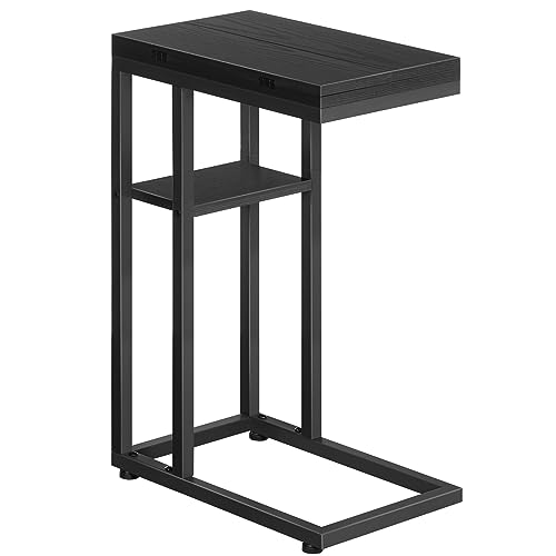 HOOBRO Foldable C Shaped End Table, C Shaped Side Table with Storage Shelf, Small Snack Table, Slide Under Couch Table for Sofa, Living Room Bedroom Small Spaces Easy Assembly, Black BK29SF01 - color: Black