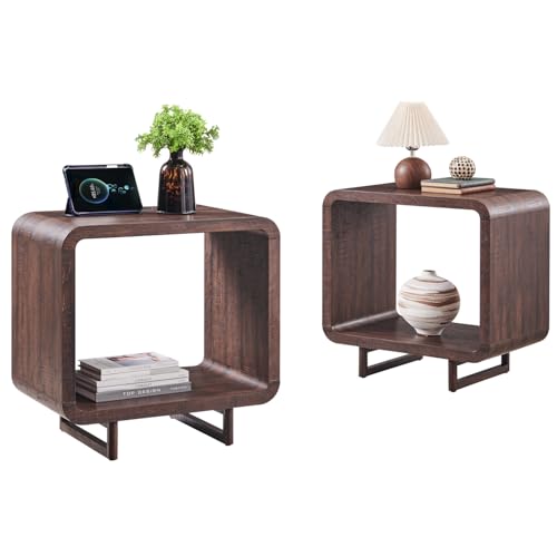 IFGET 23.6" Modern End Table Set of 2, 2 Tier Side Table with Charging Station, Simple Bedside Table with Open Storage Shelf, Outlet, Wooden Nightstand for Bedroom, Living Room, Study, Brown - color: Brown, size: 2 Pieces