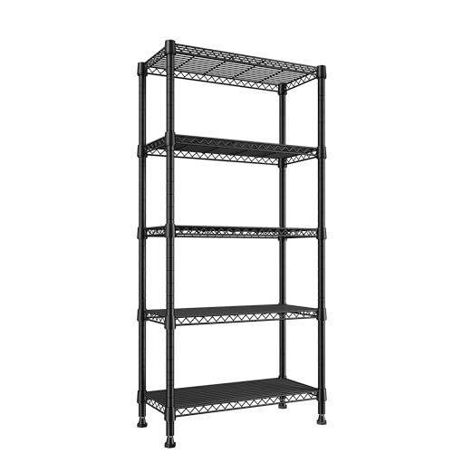 Romorgniz 5-Tier Wire Shelving Units Storage Shelves Metal Shelves, 1100LBS Adjustable Heavy Duty Metal Shelving and Storage for Garage Pantry Kitchen,29.53" W*13.78" D*62.99" H - color: Black, size: 62.99"H x 13.78"D x 29.53"W