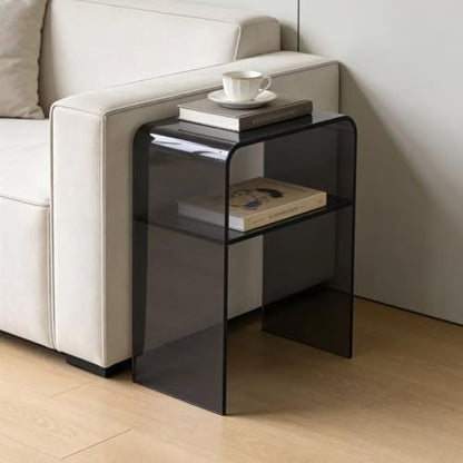 Acrylic 2-Tier End Table – 23.6”H Modern Nightstand with Shelf, Sturdy Bedside Storage for Bedroom, Living Room, Home Office, No Assembly Required (Smoky Gray) - size: Smoky Gray