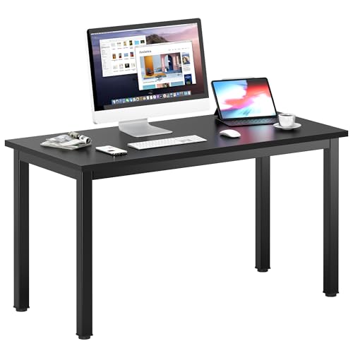 DlandHome 47 inches Medium Computer Desk for Bedroom, Black | Decent Steady Home Office Desk, Writing Study Craft Work Table, Sturdy Metal Frame, Adjustable Feet, Compact Modern Design - color: Black Walnut + Black, size: 47 inch