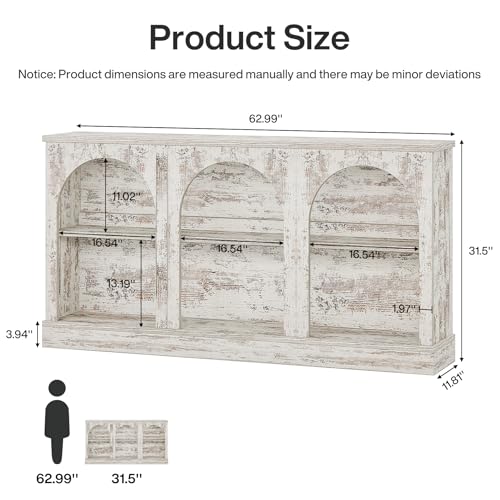 Tribesigns Farmhouse Console Table, 63-Inch Long Entryway Table with 3 Tier Storage, Wooden Rectangular Sofa Table Behind The Couch for Entrance, Hallway, Living Room, Distressed White - color: Distressed White