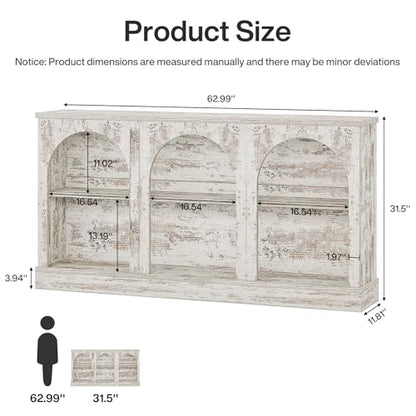Tribesigns Farmhouse Console Table, 63-Inch Long Entryway Table with 3 Tier Storage, Wooden Rectangular Sofa Table Behind The Couch for Entrance, Hallway, Living Room, Distressed White - color: Distressed White