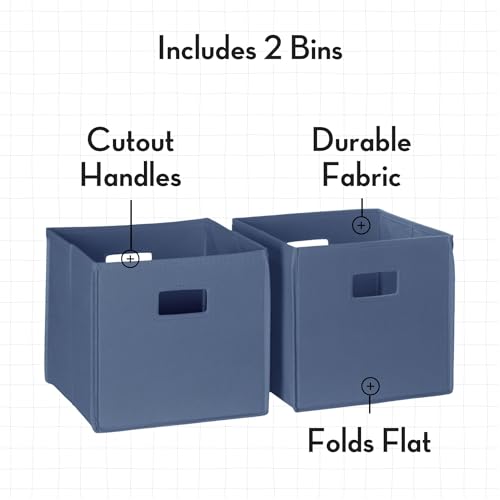 RiverRidge Folding Storage Bins - 2-pack of 10in Tall Slate Blue Cubes | Fabric Bins, Set of 2 Storage Cubes, Cut-out Handles, Playroom Closet Organizer, Collapsible Cubby with Bottom Board Insert - color: 2 Slate Blue 10in H Bins