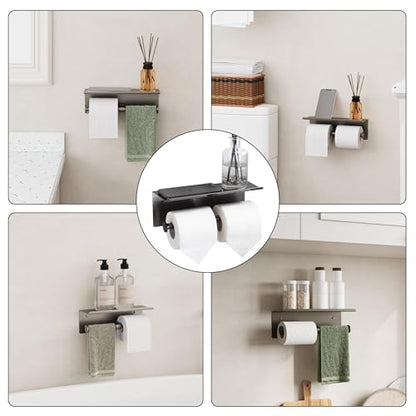 Grey Toilet Paper Roll Holder with Shelf Wall Mounted for Bathroom (Grey, Double Head) - color: Gunmetal Grey