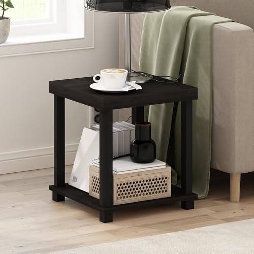 Furinno Turn-N-Tube Side Table, 2-Tier Thick Tabletop End Table with Open Shelf, Toolless Assembly Night Stand, Bedside Table, for Living Room, Bedroom, Espresso - color: Espresso/Black, size: 2-Tier, Thick Table Top, style: 1-Pack