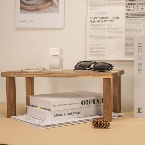 Kitchen Cabinet Counter Shelf Acacia Wood Desktop Organizer Shelf | Wooden Kitchen Cabinet Countertop Organizer Tabletop Shelf Display Stand Coffee Station Organizer Desk Shelf for Top of Desk