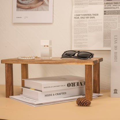 Kitchen Cabinet Counter Shelf Acacia Wood Desktop Organizer Shelf | Wooden Kitchen Cabinet Countertop Organizer Tabletop Shelf Display Stand Coffee Station Organizer Desk Shelf for Top of Desk