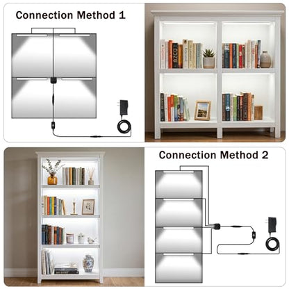 Cefrank LED Under Cabinet Lights, 4-Pack Dimmable Display Memory Bars Kit | 6000K cold white 1200LM, ultra-thin black aluminum with memory dimmer. Plug-in AC for kitchen, bookcase, glass showcases.