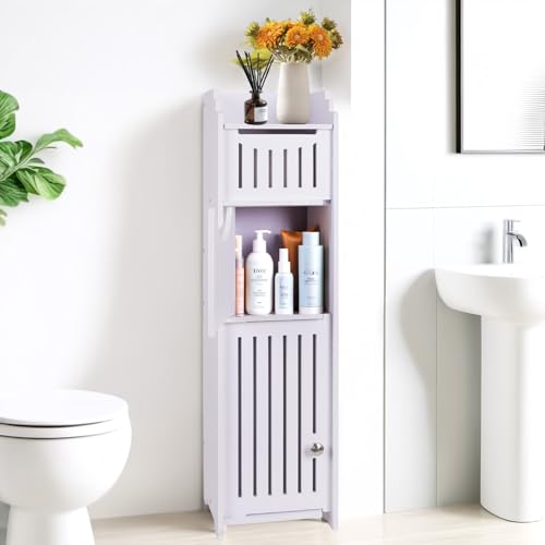 LuiceABC Toilet Paper Holder Stand, Over The Toilet Storage Cabinet for Bathroom, Slim Corner Shelf for Small Space Storage, Small Bathroom Storage Cabinet with Doors, White - size: 7.08 x 7.87 x 30.7 inch