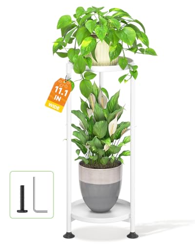 LASZOLA 2 Tier White Plant Stand Indoor for Large Tall Heavy Duty Flower Planter, Metal Vertical Multi Level Rack for Narrow Floor Corner, Sturdy Round Holder Organizer, Modern, Mid Century, Farmhouse - color: White, size: 2 Tier